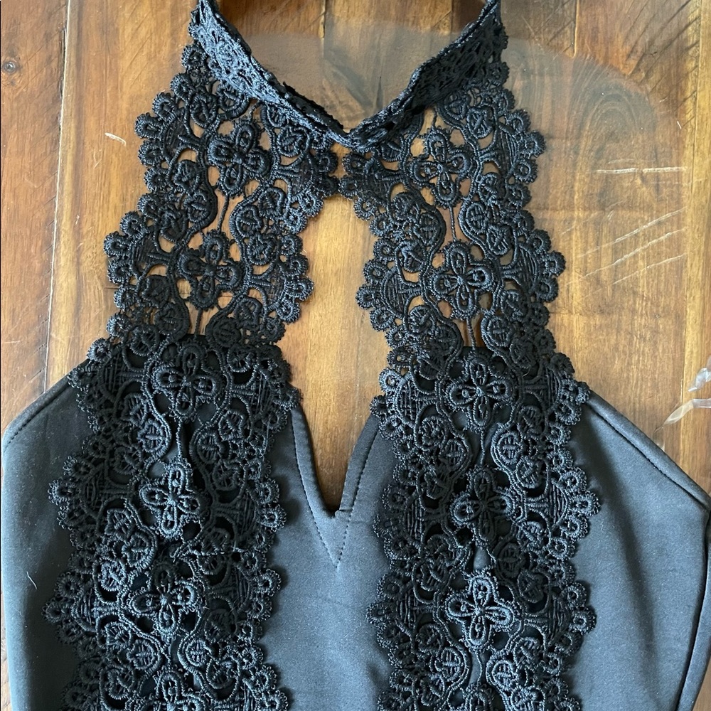 Charlotte Russe Black Bodysuit One Piece Lace Halter Neck Women's Size S - Picture 8 of 10
